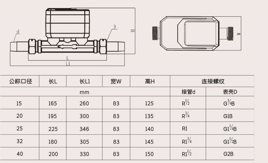 超聲水表外形尺寸